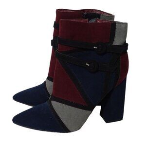 JustFab Adler Ankle Boots Bootie Block Heels Women Size 8.5 Blue Red Colorblock